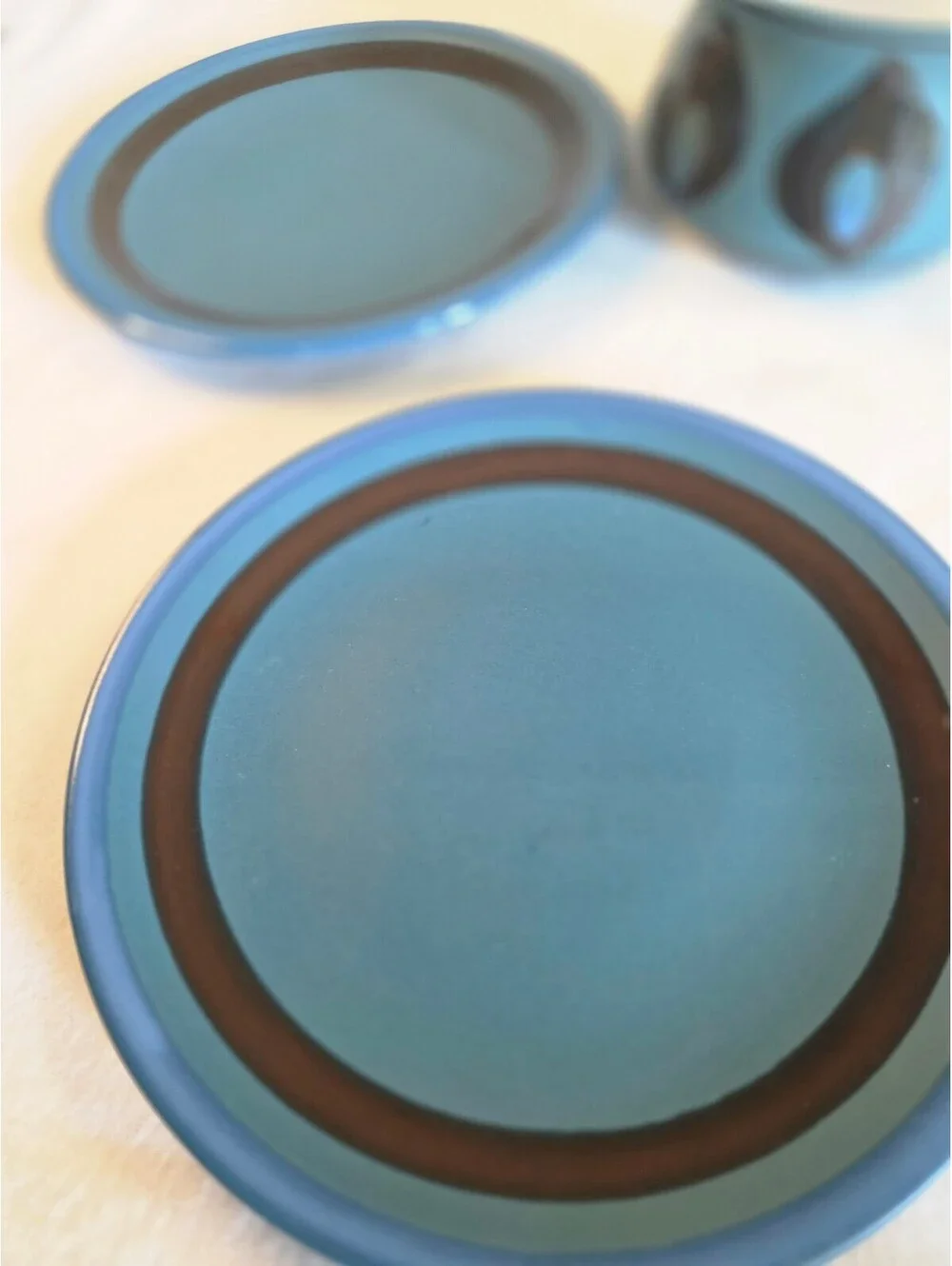 Vintage Jonas Roberts Stoneware Teal Blue Cup Saucer Set of 2 Mid Century